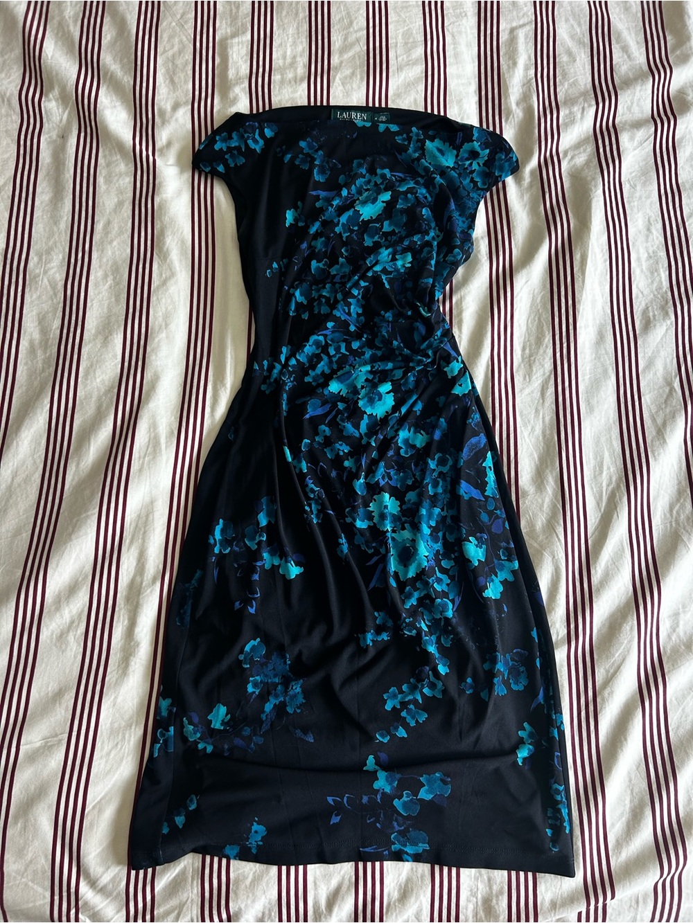 Lauren Ralph Lauren Black Midi Dress with Teal Floral Print